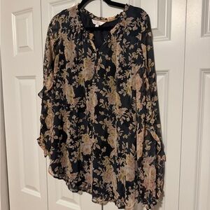 LC Lauren Conrad Black and Pink Floral Blouse